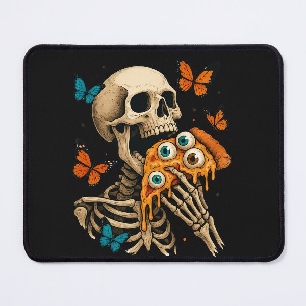Item preview, Skeleton Eating Melting Eyeball Pizza with Butterflies – Creepy Cute Surreal Art designed and sold by ColorSplash123.