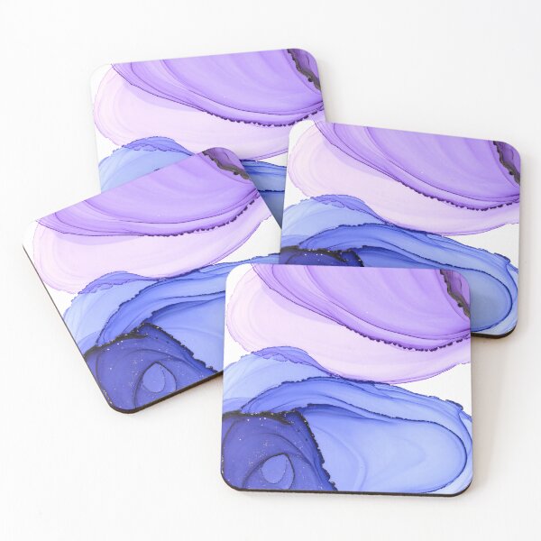 Item preview, An abstract alcohol ink artwork featuring swirling translucent layers of purple and blue with delicate gold accents, creating a fluid and ethereal composition designed and sold by homydesign.
