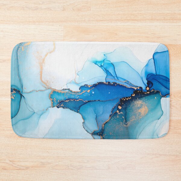Item preview, An artistic abstract background with flowing blue and teal ink washes, accented by shimmering gold lines and splatters, on a white canvas designed and sold by homydesign.