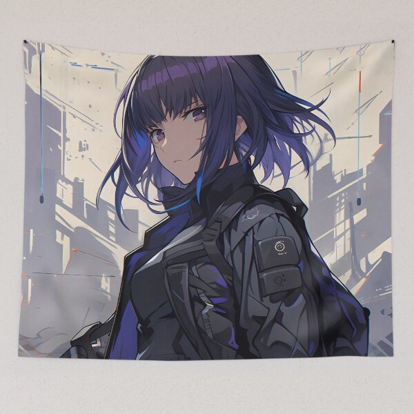 Item preview, Mokoto Motoko Kusanagi Ghost Shell Anime Girl Cyberpunk Rifle Black Jacket designed and sold by mildaclairmo.