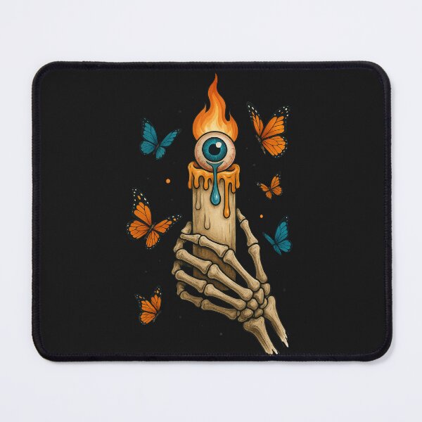 Item preview, Skeleton Hand with Melting Candle and Crying Eye Flame – Surreal Gothic Art Design designed and sold by ColorSplash123.