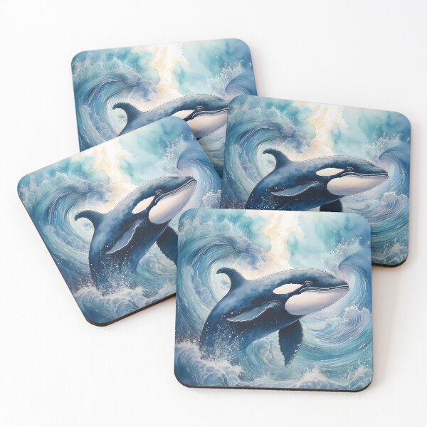 Item preview, An expressive painting of an orca surfacing amidst dramatic, crashing waves, rendered in a vibrant, fluid style designed and sold by homydesign.