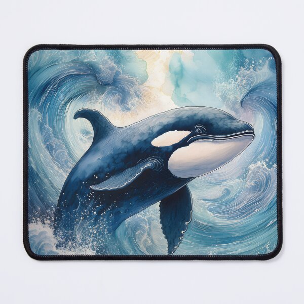 Item preview, An expressive painting of an orca surfacing amidst dramatic, crashing waves, rendered in a vibrant, fluid style designed and sold by homydesign.