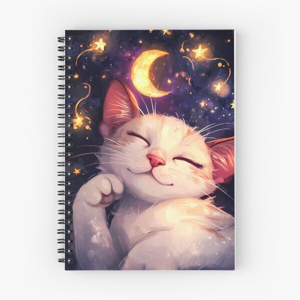 Item preview, Kawaii White Cat Dreaming Under Crescent Moon designed and sold by mildaclairmo.