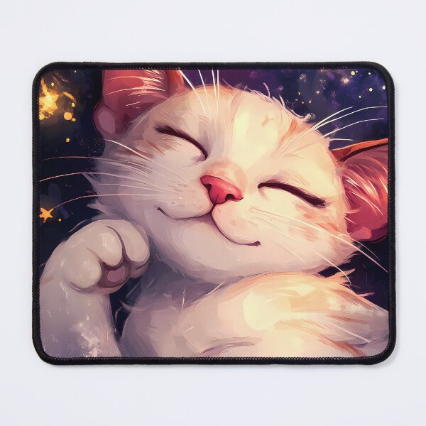 Item preview, Kawaii White Cat Dreaming Under Crescent Moon designed and sold by mildaclairmo.