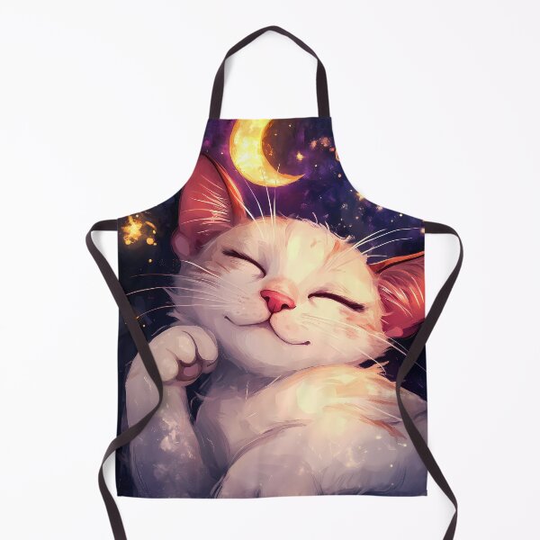 Item preview, Kawaii White Cat Dreaming Under Crescent Moon designed and sold by mildaclairmo.