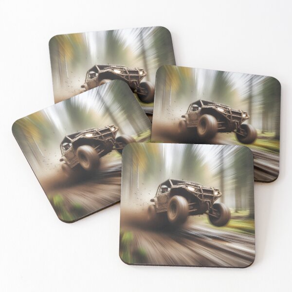 Item preview, A muddy off-road vehicle jumps over a dirt track in a blurred forest setting designed and sold by homydesign.