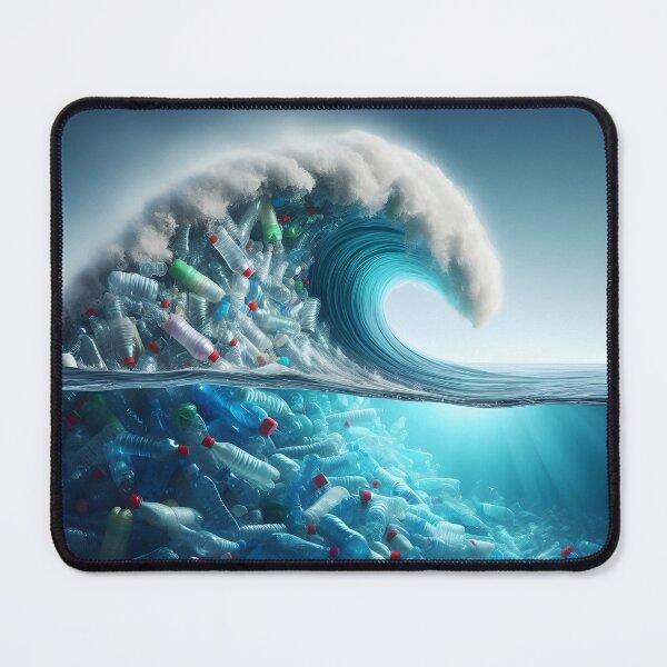 Item preview, A massive ocean wave curls, revealing a core of plastic bottles and debris both above and below the water's surface designed and sold by homydesign.