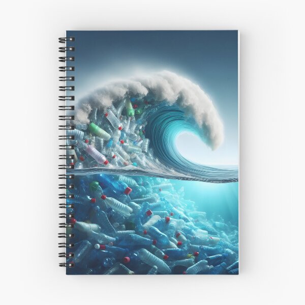 Item preview, A massive ocean wave curls, revealing a core of plastic bottles and debris both above and below the water's surface designed and sold by homydesign.