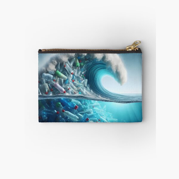 Item preview, A massive ocean wave curls, revealing a core of plastic bottles and debris both above and below the water's surface designed and sold by homydesign.