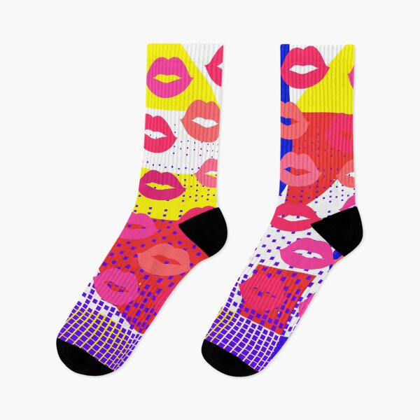 Item preview, Vibrant Pop-Art Lips Pattern on Colorful Geometric Background designed and sold by larissa-myrie.