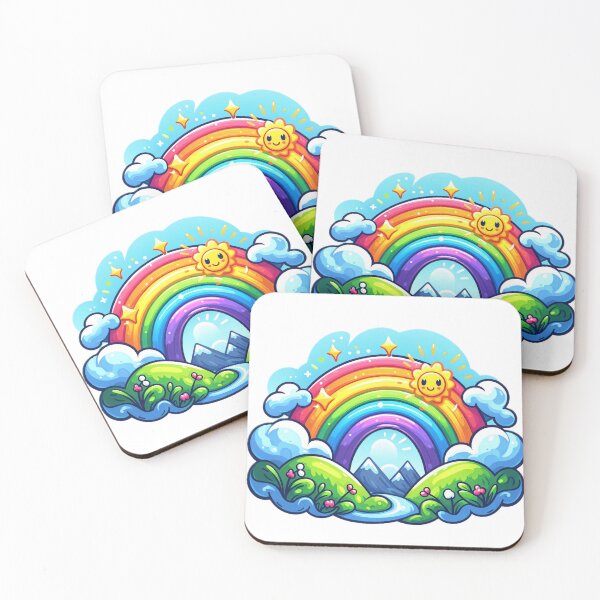 Item preview, Vibrant cartoon landscape with rainbow, sun, and mountains designed and sold by homydesign.