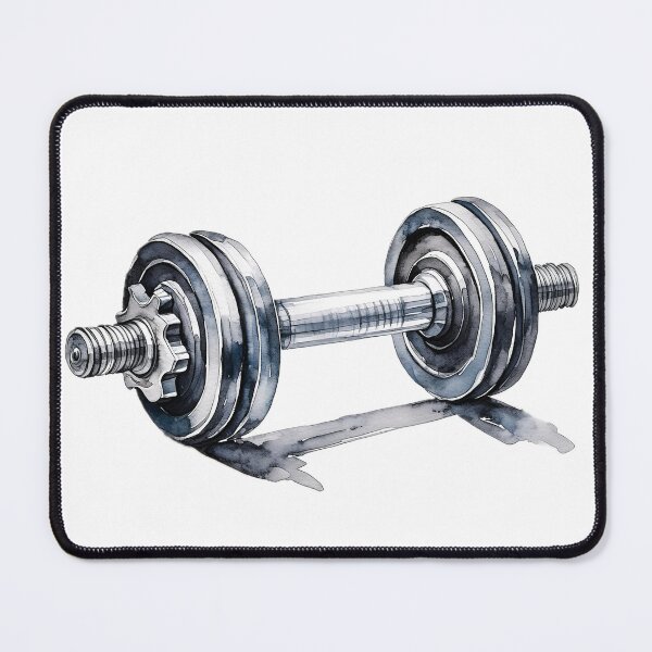 Item preview, A watercolor depiction of a metallic dumbbell, with shadows and reflections adding depth. The white background highlights the dumbbell designed and sold by homydesign.