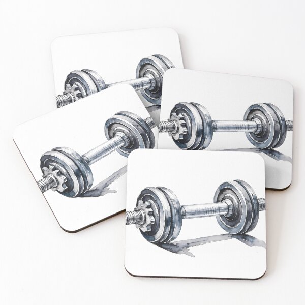 Item preview, A watercolor depiction of a metallic dumbbell, with shadows and reflections adding depth. The white background highlights the dumbbell designed and sold by homydesign.