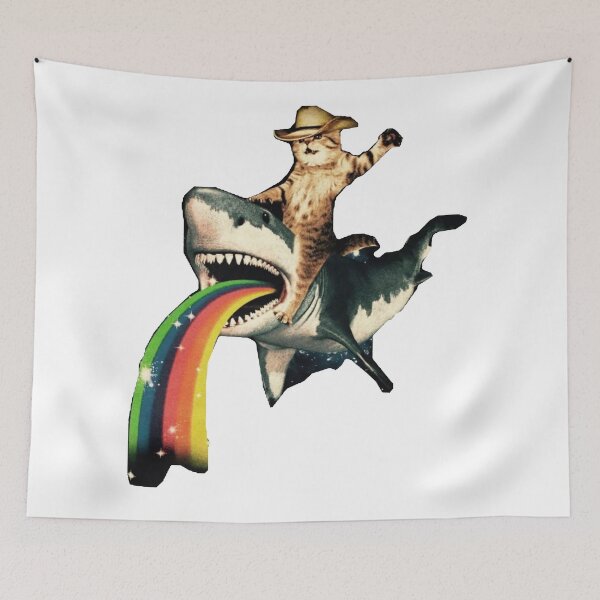 Item preview, cowboy cat riding a shark designed and sold by 44doring.