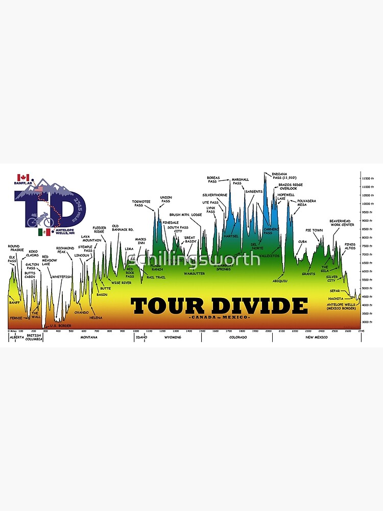 Thumbnail 3 of 3, Poster, Tour Divide Elevation Profile, TD Logo designed and sold by schillingsworth.