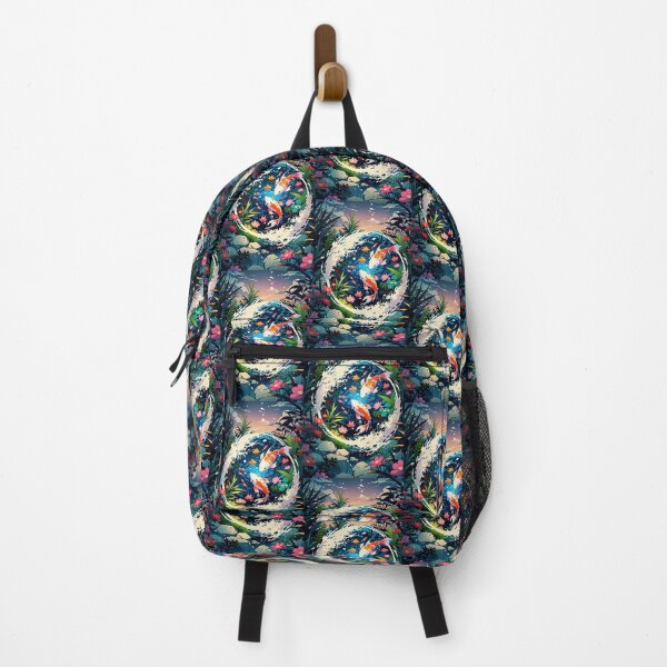 Item preview, Two carp dance in harmony among flowers and water. designed and sold by MeowMeals.