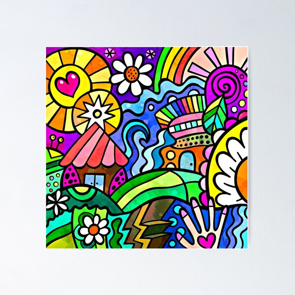 Item preview, Vibrantly Colorful Doodle Hearts And Flowers Digital Art  designed and sold by DEC02.