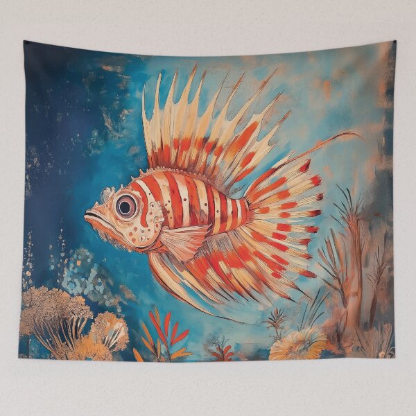Item preview, A stylized design of a venomous lionfish swimming underwater. designed and sold by HEMRO.