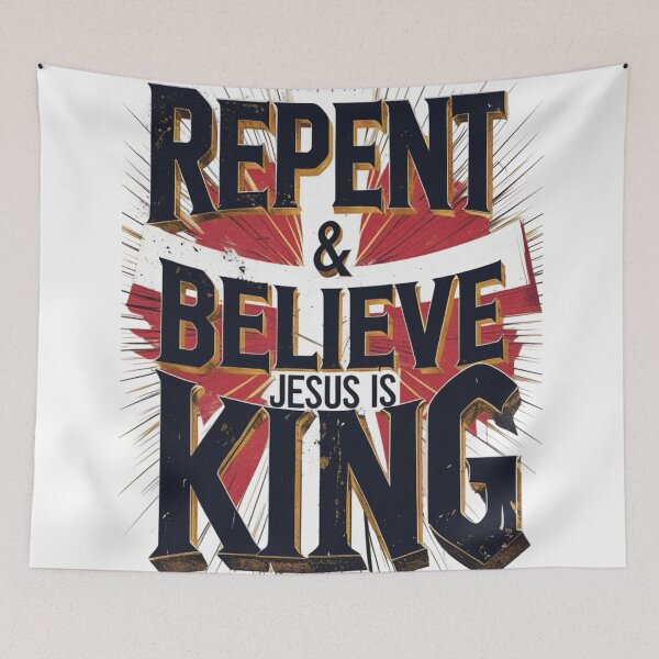 Item preview, Repent and Believe – Jesus Is King | Bold Christian Artwork designed and sold by NoviaRobert.