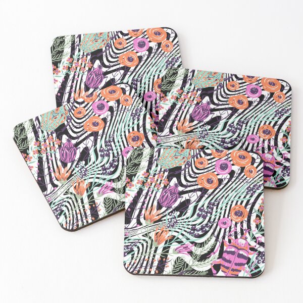 Item preview, Abstract Zebra Stripes with Colorful Floral & Bug Illustrations designed and sold by larissa-myrie.
