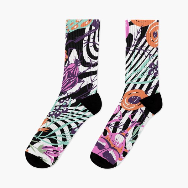 Item preview, Abstract Zebra Stripes with Colorful Floral & Bug Illustrations designed and sold by larissa-myrie.