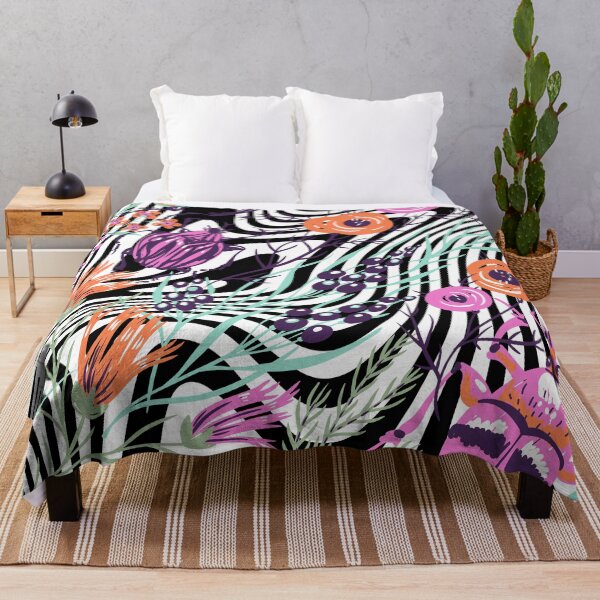 Item preview, Abstract Zebra Stripes with Colorful Floral & Bug Illustrations designed and sold by larissa-myrie.