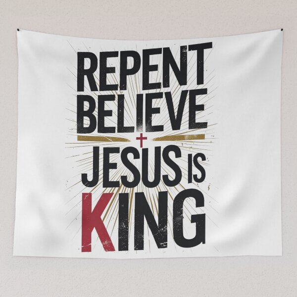Item preview, Repent and Believe – Jesus Is King | Bold Christian Artwork designed and sold by NoviaRobert.