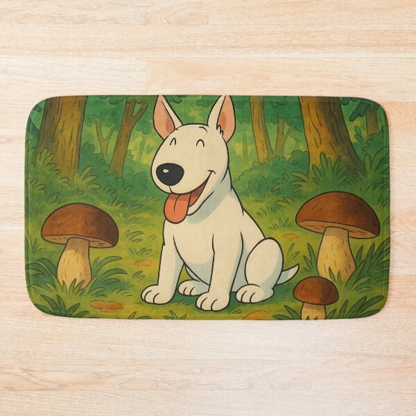 Item preview, Happy Bull Terrier in the Mushroom Forest designed and sold by Kenny8716.