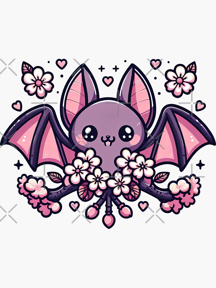 Thumbnail 3 von 3, Sticker, Blossom Bat – Cute Anime Style with Cherry Blossoms designt und verkauft von Kobeko.