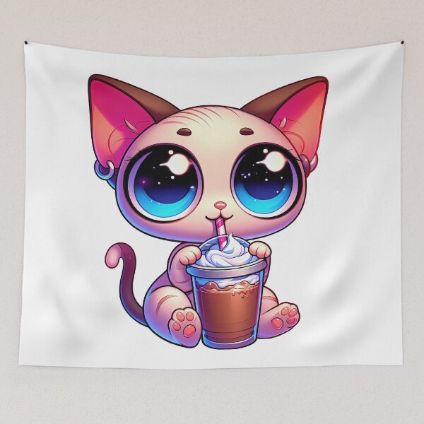 Item preview, cute Siamese Kawaii Cat drinks cocoa,Kawaii Cat,cute Cat,cute Kawaii Cat designed and sold by Expressions-Sel.