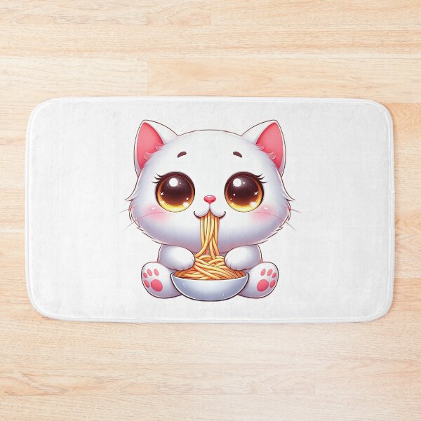 Item preview, cute white Kawaii Cat eats spaghetti,Kawaii Cat,cute Cat,cute Kawaii Cat designed and sold by Expressions-Sel.