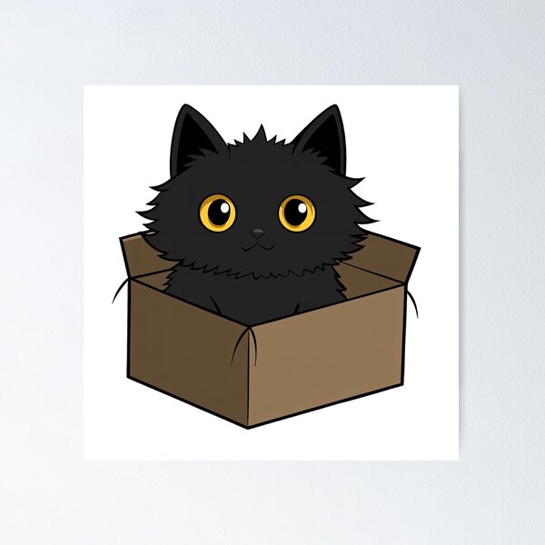 Aperçu de l'œuvre Un chat kawaii noir mignon est assis dans une boîte, chat kawaii, chat mignon, chat kawaii mignon créée et vendue par Expressions-Sel.