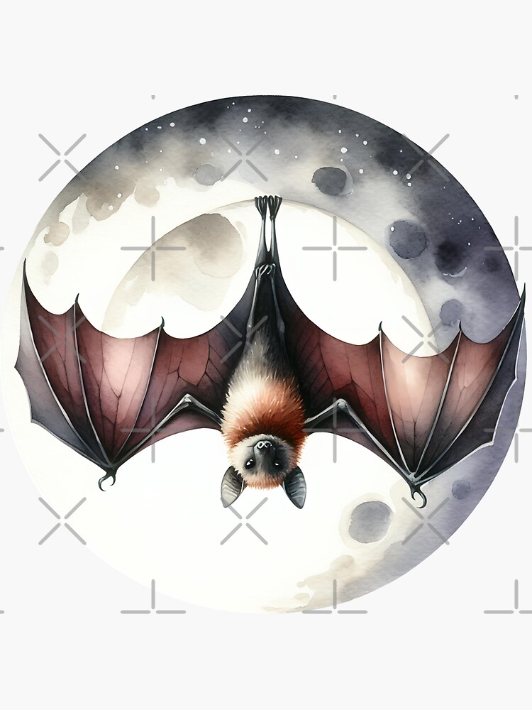 Thumbnail 3 von 3, Sticker, Moonlit Bat – Watercolor Night Scene designt und verkauft von Kobeko.