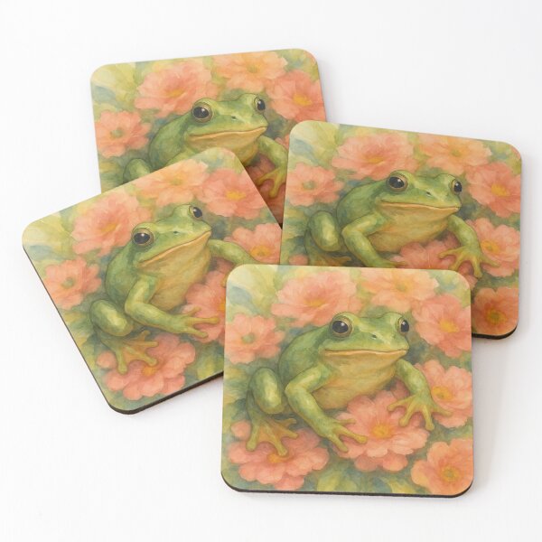 Item preview, Watercolor Frog on Floral Bed – Green Frog Art Nature Aesthetic designed and sold by ModkMerch.