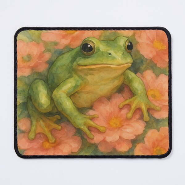 Item preview, Watercolor Frog on Floral Bed – Green Frog Art Nature Aesthetic designed and sold by ModkMerch.