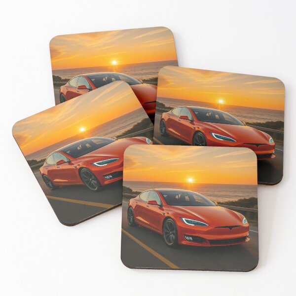 Item preview, Futuristic Electric Car Driving Along Ocean Road At Sunset designed and sold by RevUpDesign.