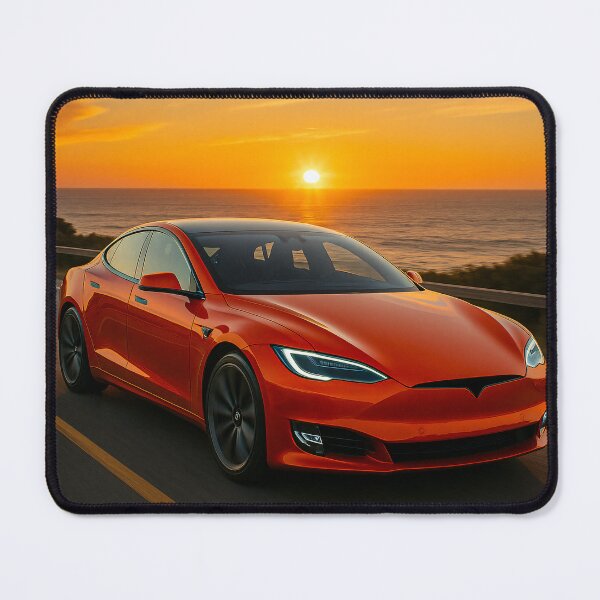Item preview, Futuristic Electric Car Driving Along Ocean Road At Sunset designed and sold by RevUpDesign.