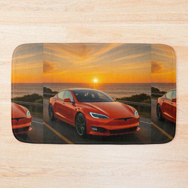 Item preview, Futuristic Electric Car Driving Along Ocean Road At Sunset designed and sold by RevUpDesign.