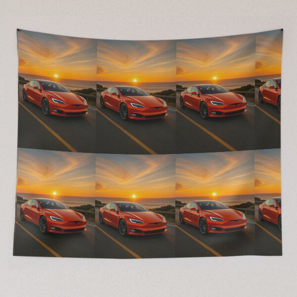 Item preview, Futuristic Electric Car Driving Along Ocean Road At Sunset designed and sold by RevUpDesign.