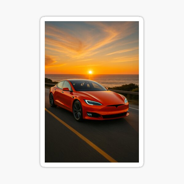 Artikel-Vorschau von Futuristisches Elektroauto fährt bei Sonnenuntergang entlang der Ocean Road, designt und verkauft von RevUpDesign.