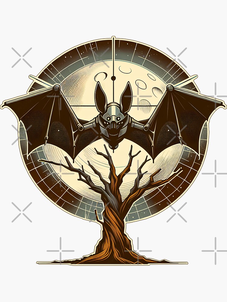 Thumbnail 3 von 3, Sticker, Cosmic Bat Over Tree – Retro Sci-Fi Vibes designt und verkauft von Kobeko.