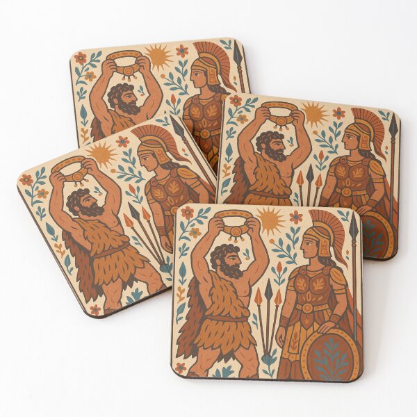 Item preview, Heracles and the Belt of Hippolyta – Retro Folk Art designed and sold by mythographiaart.