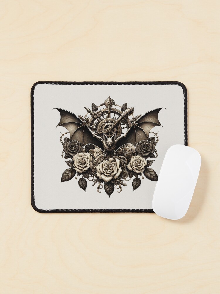 Thumbnail 1 von 5, Mauspad, Sepia Steampunk Bat & Roses – Vintage Gothic Design designt und verkauft von Kobeko.