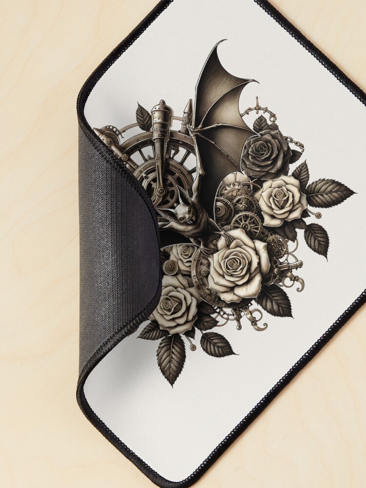 Thumbnail 2 von 5, Mauspad, Sepia Steampunk Bat & Roses – Vintage Gothic Design designt und verkauft von Kobeko.