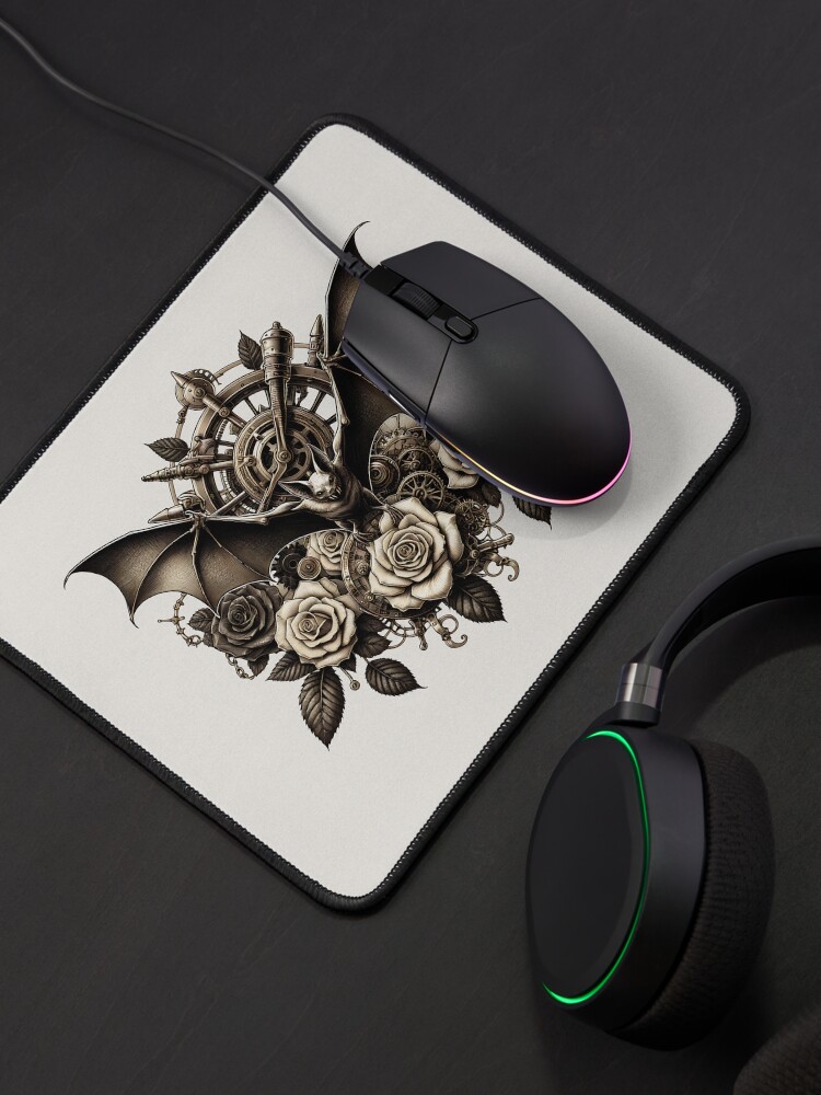 Thumbnail 4 von 5, Mauspad, Sepia Steampunk Bat & Roses – Vintage Gothic Design designt und verkauft von Kobeko.