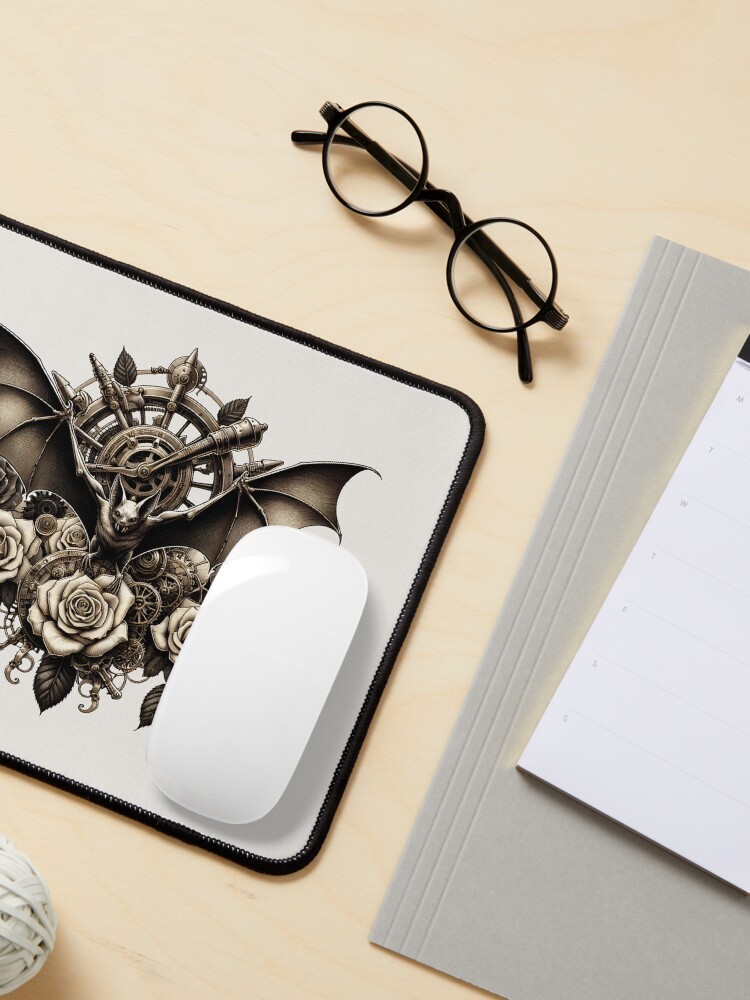Thumbnail 3 von 5, Mauspad, Sepia Steampunk Bat & Roses – Vintage Gothic Design designt und verkauft von Kobeko.