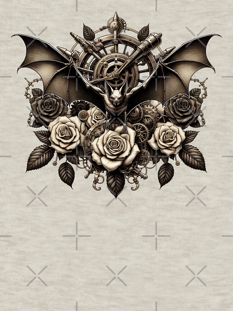 Thumbnail 7 von 7, Classic T-Shirt, Sepia Steampunk Bat & Roses – Vintage Gothic Design designt und verkauft von Kobeko.