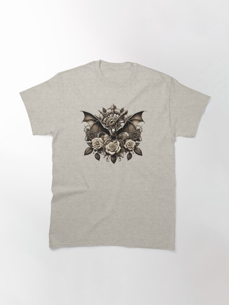 Thumbnail 3 von 7, Classic T-Shirt, Sepia Steampunk Bat & Roses – Vintage Gothic Design designt und verkauft von Kobeko.
