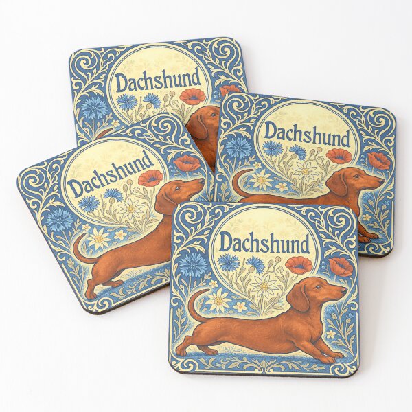 Artikelvorschau, Dackel-Druck im Jugendstil – Vintage-Blumen-Dackel-Design entworfen und verkauft von SUNAGIMO9999.